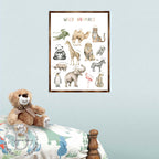 Wild Animals Kids Room Decor - Montessori Wooden Poster - Homeschool I Educational Poster - Classroom Decor - Playroom Art - 310219