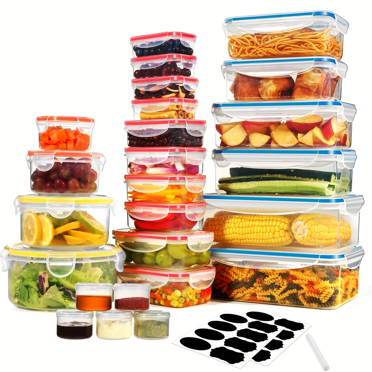 16-50PCS Food Storage Containers Set - BPA-Free Plastic Containers with Lids, Labels & Marker - Stackable, Leak-Proof, Reusable Kitchen Organizers for Meal Prep & Pantry Storage