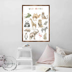 Wild Animals Kids Room Decor - Montessori Wooden Poster - Homeschool I Educational Poster - Classroom Decor - Playroom Art - 310219