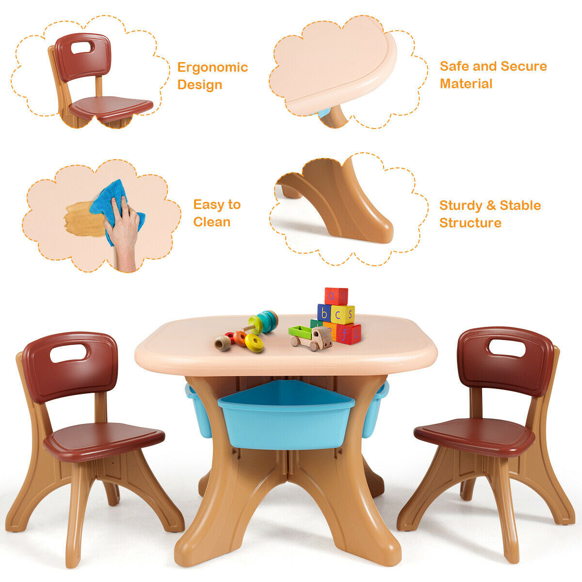 Children Kids Activity Table & Chair Set Play Furniture W/Storage-Coffee
