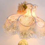 Victorian Pink & Ivory Table Lamp – Lace Pleated Shade & Beaded Fringe, Princess Bedside Night Light