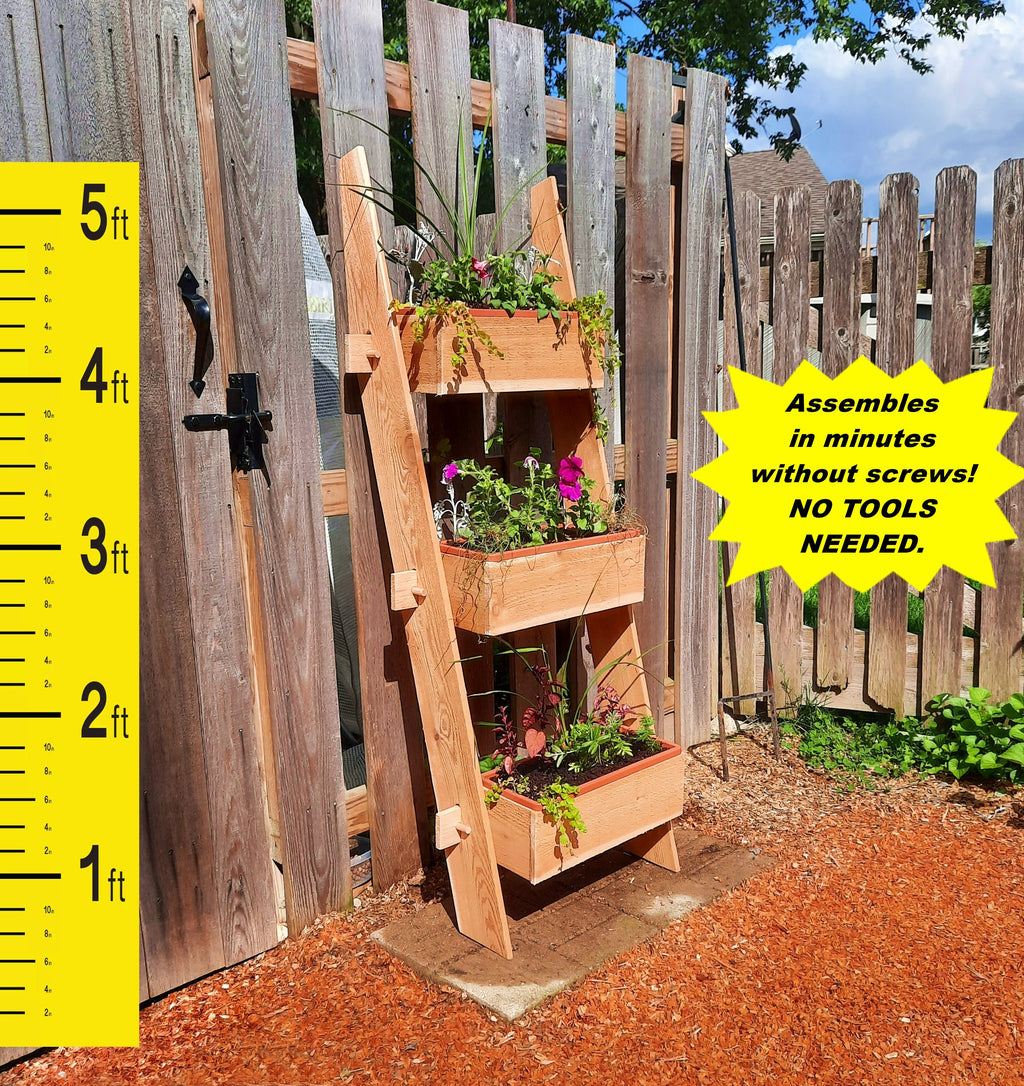 3-Tier Vertical Cedar Standing Planter Box