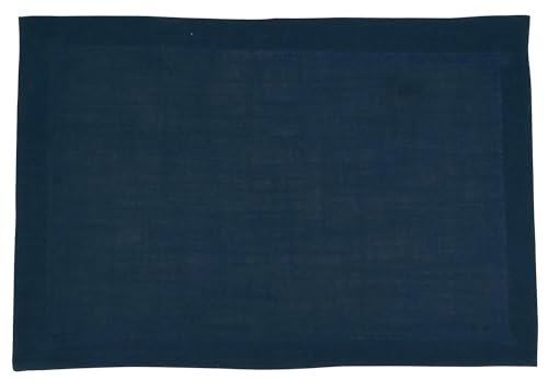 Fennco Styles Pleated Design Navy Blue Placemats 13" W X 19" L, Set of 4 - Classic Border Table Mats for Everyday Use, Dining Room Décor, Family Gatherings and Special Occasions