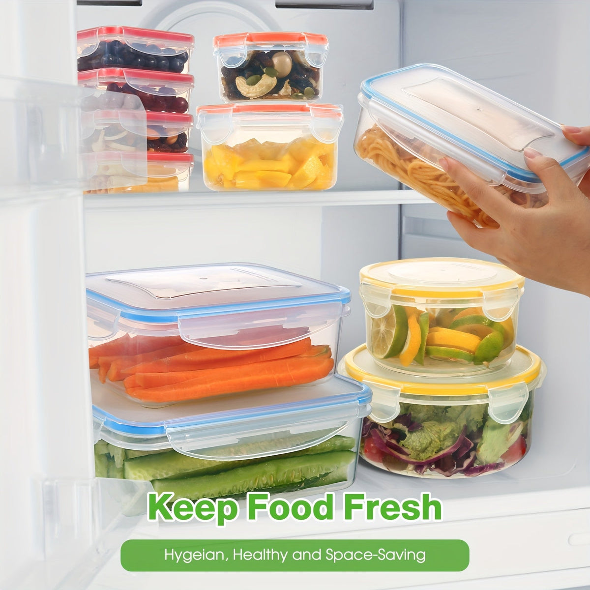 16-50PCS Food Storage Containers Set - BPA-Free Plastic Containers with Lids, Labels & Marker - Stackable, Leak-Proof, Reusable Kitchen Organizers for Meal Prep & Pantry Storage