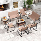 4 Pieces Patio Furniture Set with Rocking Bistro Chairs and Breathable Mesh Fabric-Coffee