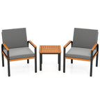 3 Piece Patio Furniture Set Outdoor Conversation Set with Coffee Table-Grey