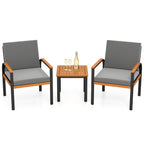 3 Piece Patio Furniture Set Outdoor Conversation Set with Coffee Table-Grey