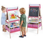 3-in-1 Kids Art Easel with Magnetic Whiteboard & Chalkboard