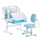 Kids Study Chair And Desk Set, Study Desk And Chair For Kids With Drawer, Adjustable Height & 0-40° Tilted Desktop Desk And Chair, Study Table For Bedroom & Study Room, Blue