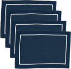 Fennco Styles Pleated Design Navy Blue Placemats 13" W X 19" L, Set of 4 - Classic Border Table Mats for Everyday Use, Dining Room Décor, Family Gatherings and Special Occasions