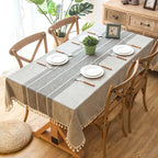 90*90 cm Plaid Decorative Linen Tablecloth With Tassel Waterproof Oilproof Thick Rectangular Wedding Dining Table Cover Tea Table Cloth