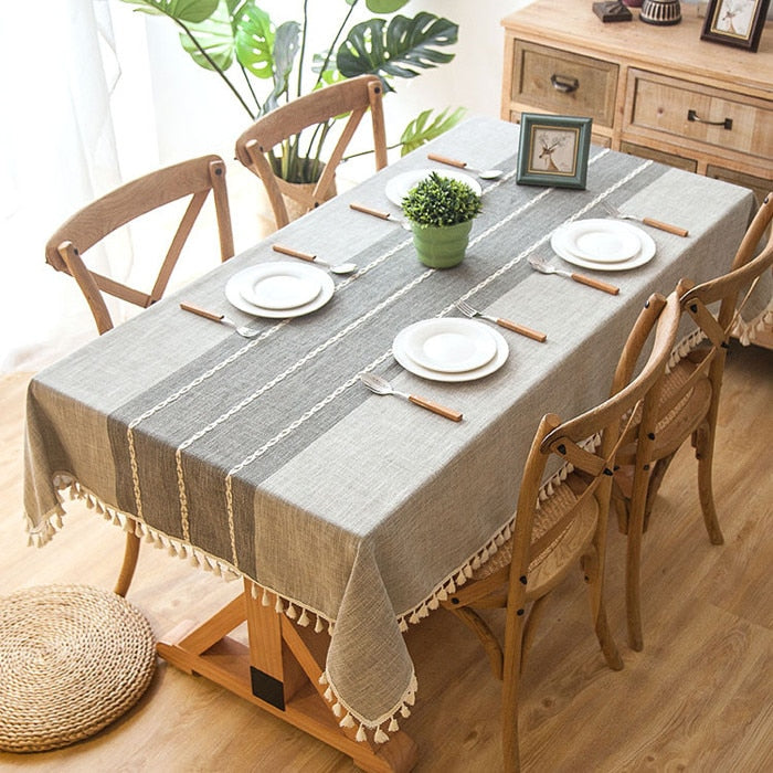 90*90 cm Plaid Decorative Linen Tablecloth With Tassel Waterproof Oilproof Thick Rectangular Wedding Dining Table Cover Tea Table Cloth