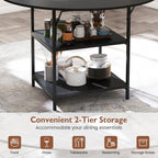 47 Inch Round Dining Table for 4-6 People Large Kitchen Table with 2-Tier Storage Shelves