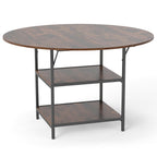 47 Inch Round Dining Table for 4-6 People Large Kitchen Table with 2-Tier Storage Shelves