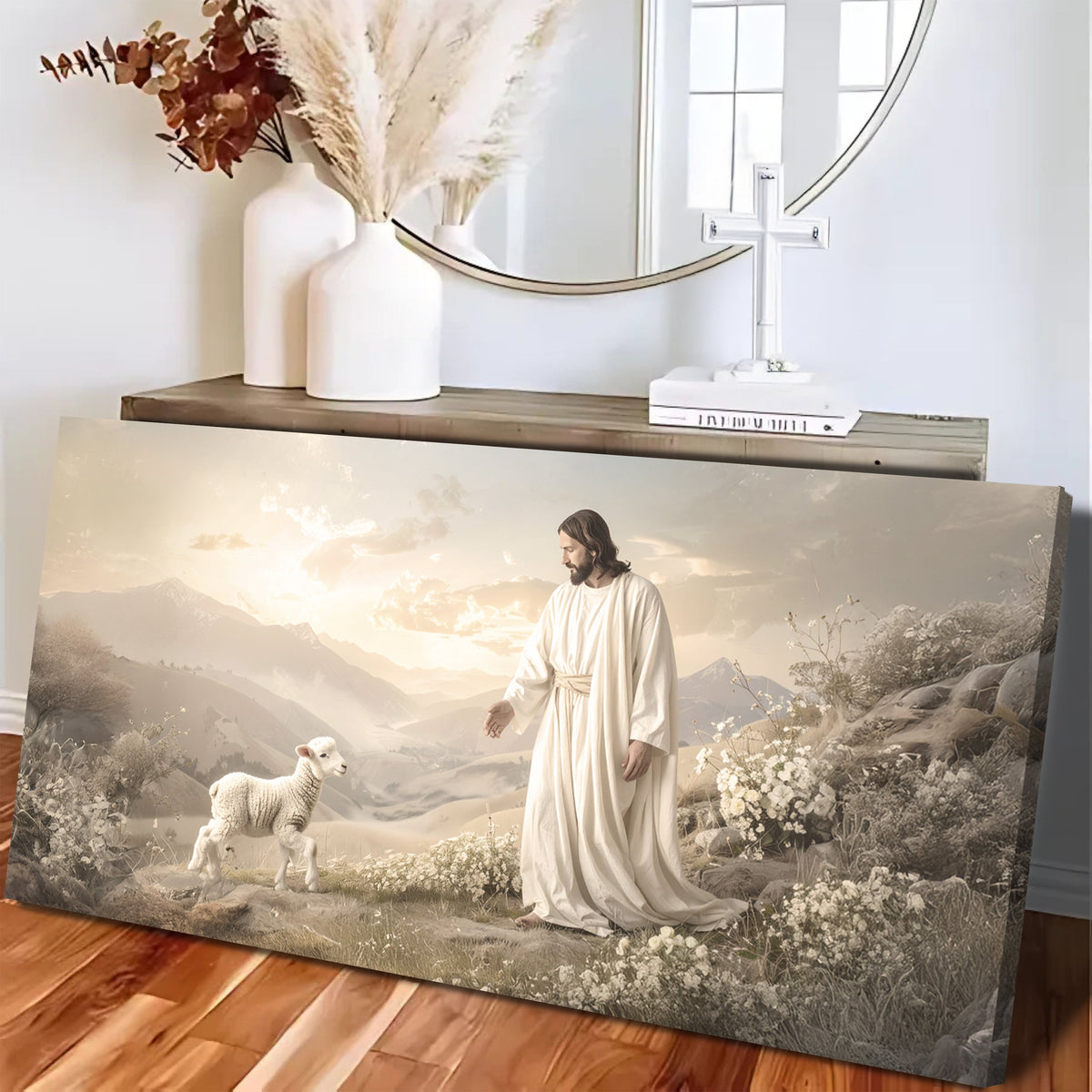Jesus Protects The Lamb From Wolves Faith Wall Art X