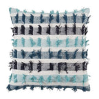 Fennco Styles Boho Striped Fringe Cotton Decorative Throw Pillow 20" W X 20" L – Blue Textured Cushion for Couch, Sofa, Bedroom, Office and Living Room Décor