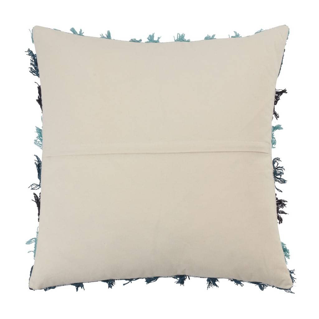 Fennco Styles Boho Striped Fringe Cotton Decorative Throw Pillow 20" W X 20" L – Blue Textured Cushion for Couch, Sofa, Bedroom, Office and Living Room Décor