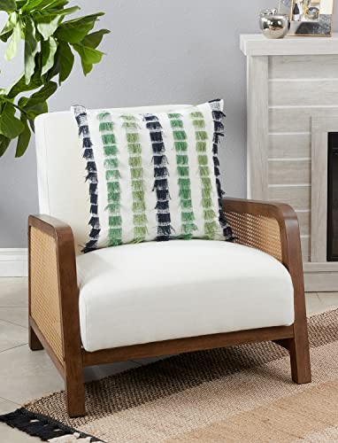 Fennco Styles Boho Striped Fringe Cotton Decorative Throw Pillow 20" W X 20" L – Blue Textured Cushion for Couch, Sofa, Bedroom, Office and Living Room Décor