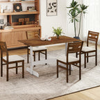 55 Inch Dining Table for 4-6 People Rectangular Kitchen Table with Solid Wood Trestle Base-Walnut