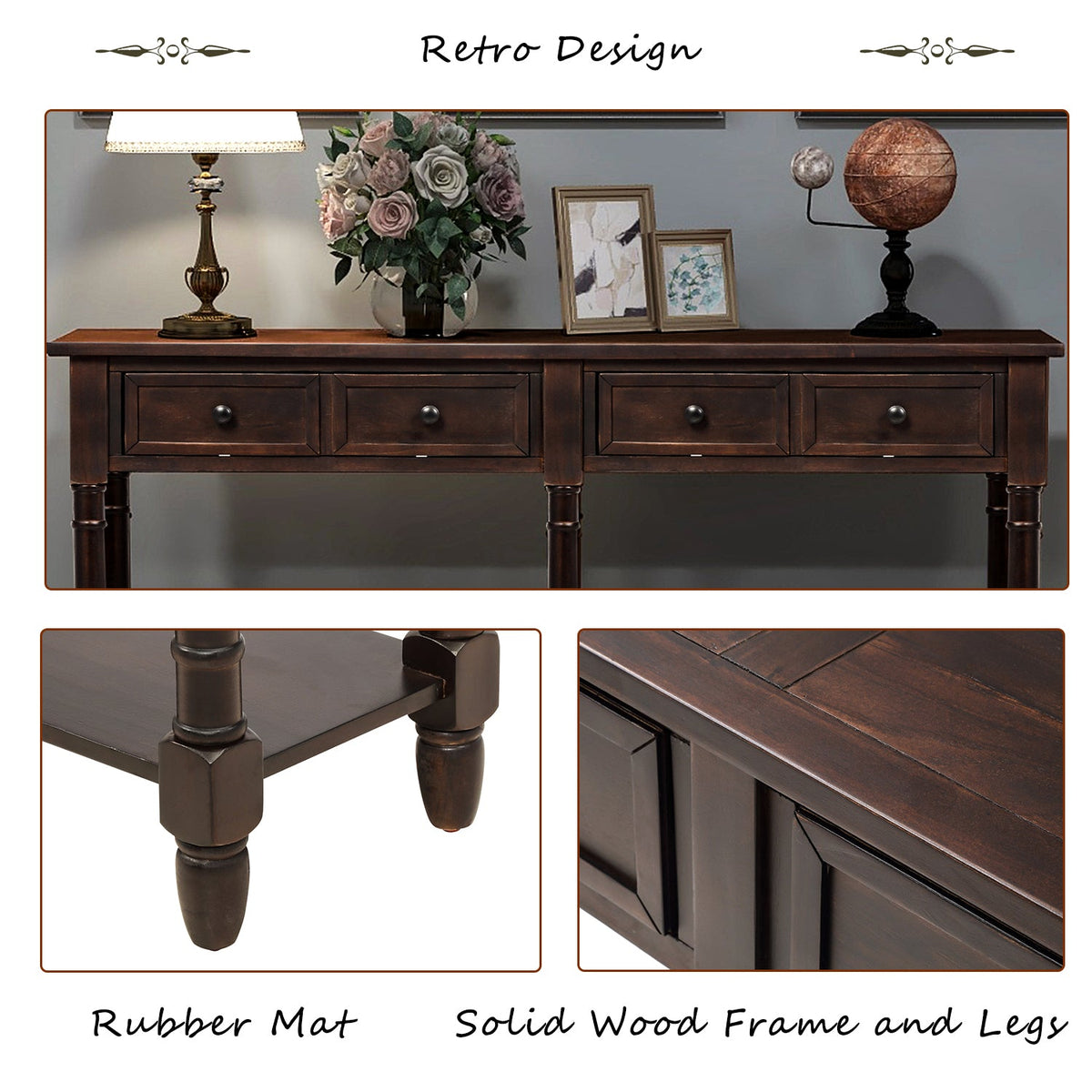 TREXM Console Table Sofa Table Easy Assembly with Two Storage Drawers and Bottom Shelf for Living Room Entryway (Espresso)