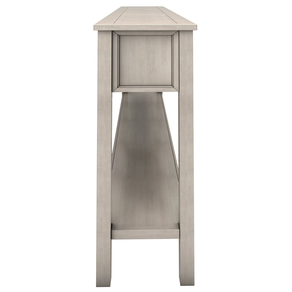 TREXM Rustic Entryway Console Table60" Long Sofa Table with two Different Size Drawers and Bottom Shelf for Storage (Gray Wash)