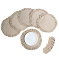 The Fine Living Co. Braided Cotton Placemats (Set of 6 15 Inches) with 6 Free Coasters Washable Anti Slip Heat Resistant Mats Boho Woven Round Table Mats for House Decor Kitchen and Dining