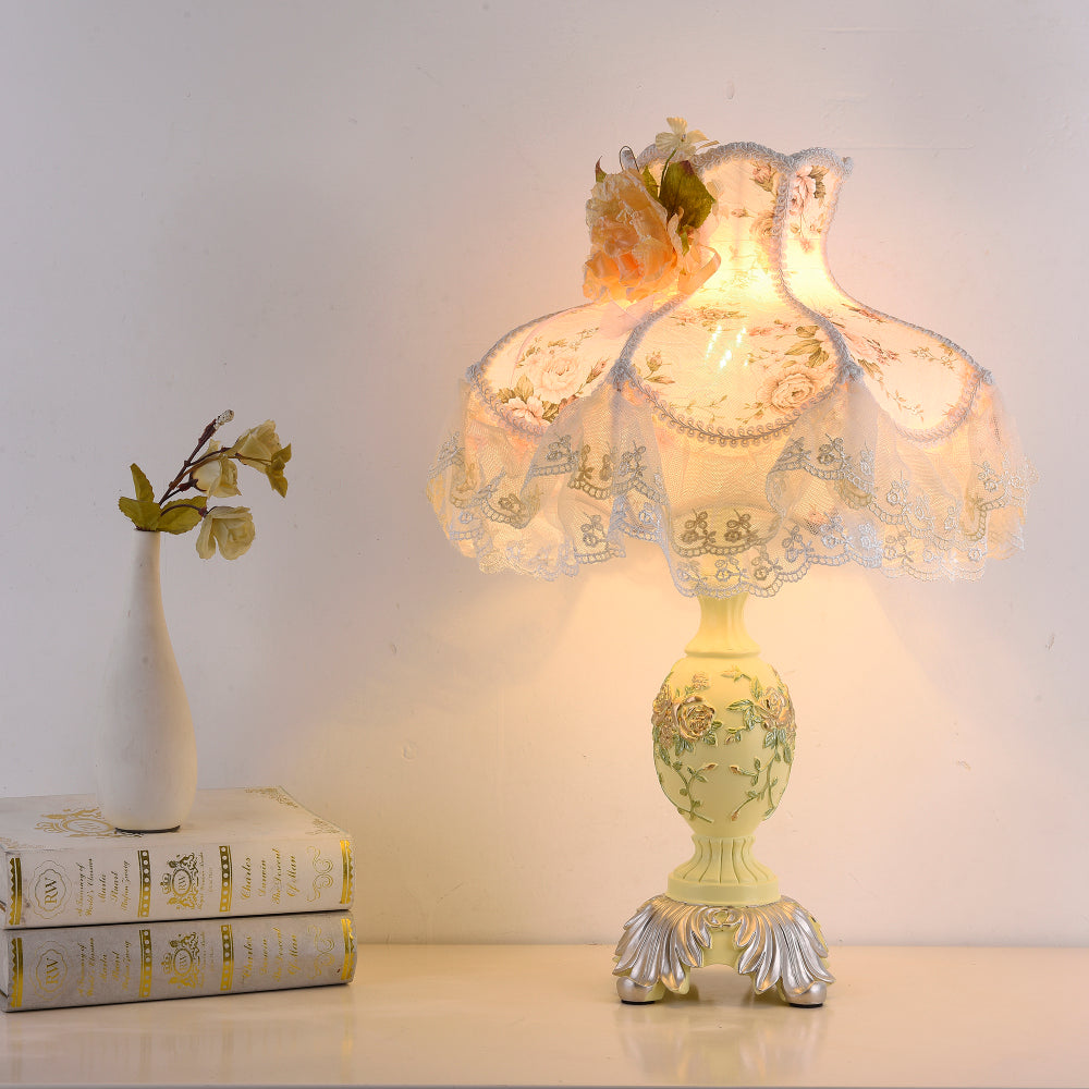 Victorian Pink & Ivory Table Lamp – Lace Pleated Shade & Beaded Fringe, Princess Bedside Night Light
