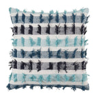 Fennco Styles Boho Striped Fringe Cotton Decorative Throw Pillow 20" W X 20" L – Blue Textured Cushion for Couch, Sofa, Bedroom, Office and Living Room Décor