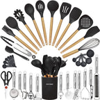 Cooking Utensils Set- 35 PCs Kitchen Utensils with Grater,Tongs, Spoon Spatula &Turner Made of Heat Resistant Food Grade Silicone and Wooden Handles Kitchen Gadgets Tools Set for Cookware