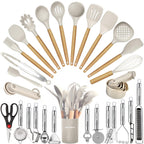 Cooking Utensils Set- 35 PCs Kitchen Utensils with Grater,Tongs, Spoon Spatula &Turner Made of Heat Resistant Food Grade Silicone and Wooden Handles Kitchen Gadgets Tools Set for Cookware