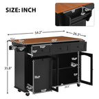 54.2" Mobile Kitchen Island with Glass Door Storage & Trash Bin Cabinet
