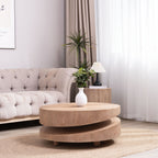 Modern Round Wood Coffee Table, Accent Table For Living Room - Antique Natural / Natural / Rustic