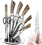 Kitchen Knife Block Set 8 Stainless Steel Knives with Wooden Color