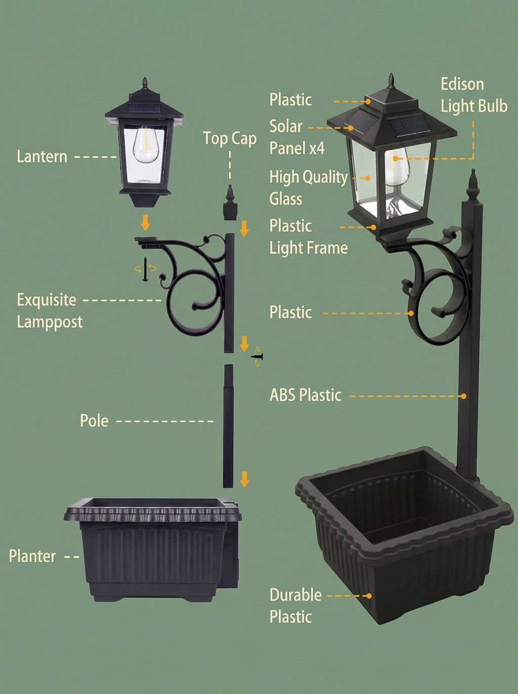 Solar Lamp Post with Flower Pot – Outdoor Garden & Patio Light – Multi Pack