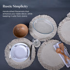 The Fine Living Co. Braided Cotton Placemats (Set of 6 15 Inches) with 6 Free Coasters Washable Anti Slip Heat Resistant Mats Boho Woven Round Table Mats for House Decor Kitchen and Dining