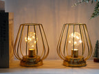 7'' Tall Metal Lamp Mini Cage Shape Cordless Table Battery Lanterns(Set of 2)