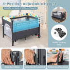 5-in-1 Baby Nursery Center Foldable Toddler Bedside Crib with Music Box