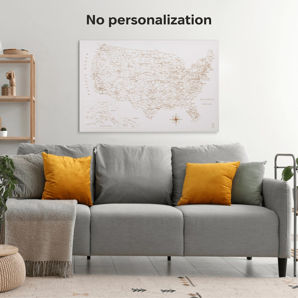 Wooden Canvas USA Map - Beige