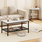 Coffee Table 2-Tier Rectangle Coffee Table and Side End Table with Storage Shelves