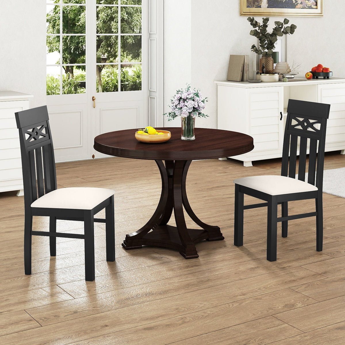 Dining Chairs Set of 2 High Back Dining Room Chairs with Padded Seat and Rubber Wood Frame-Black
