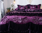 Tache Satin Ruffle Dark Purple Floral Midnight Bloom Comforter (BM-6438)