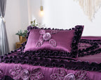 Tache Satin Ruffle Dark Purple Floral Midnight Bloom Comforter (BM-6438)