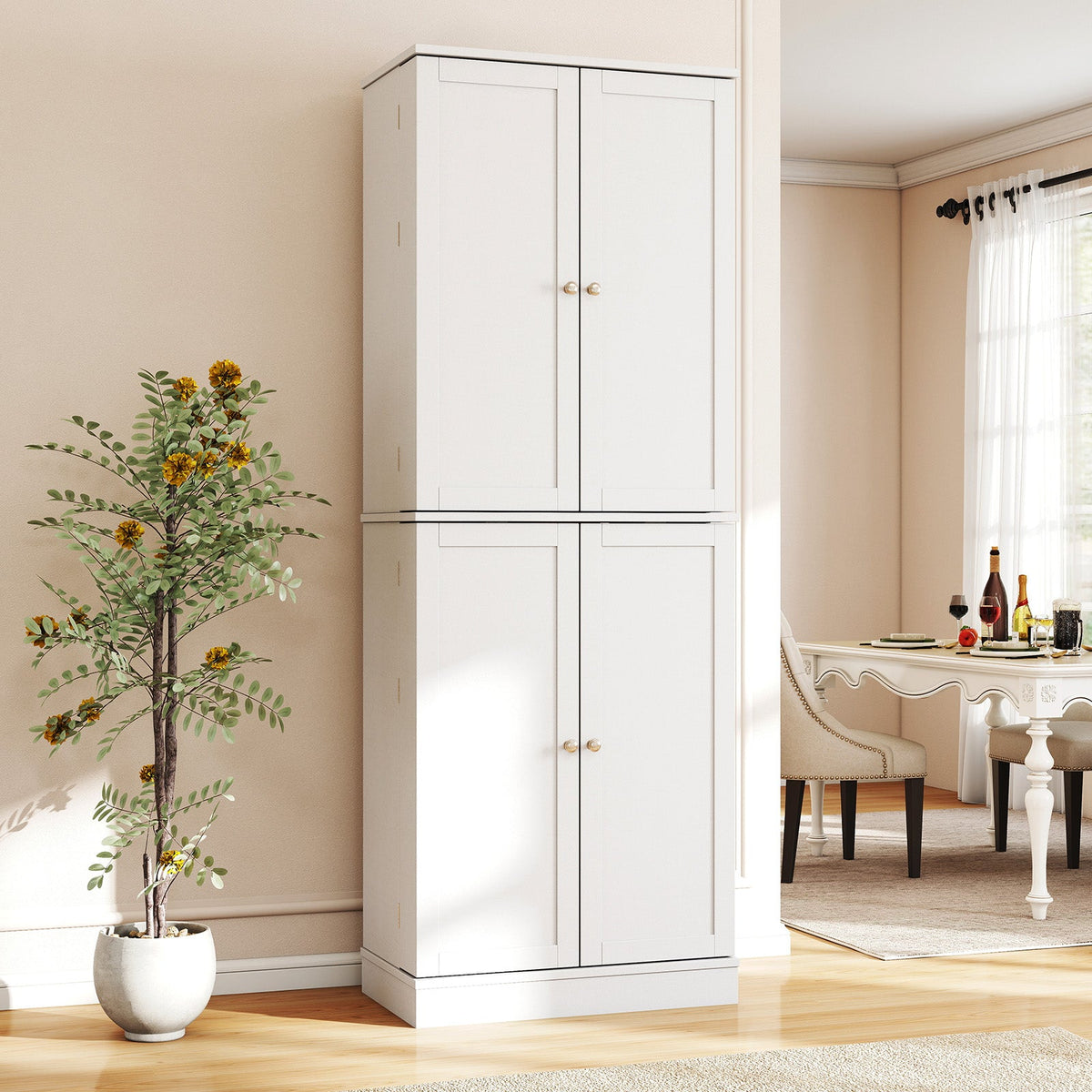 Kitchen Pantry Cabinet 65.5 Inch Freestanding Tall Buffet Cupboard