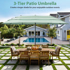Ainfox 15ft Large Patio Umbrella, 3-Tiers Outdoor Double-Sided Rectangle Market Heavy Duty Umbrellas