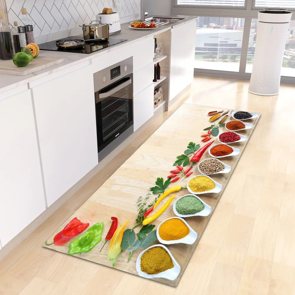 VIKAMA Scandinavian Waterproof Rug Antibacterial Stain Resistant Spice Printed Machine Washable Modern Kitchen Rugs Home Decor