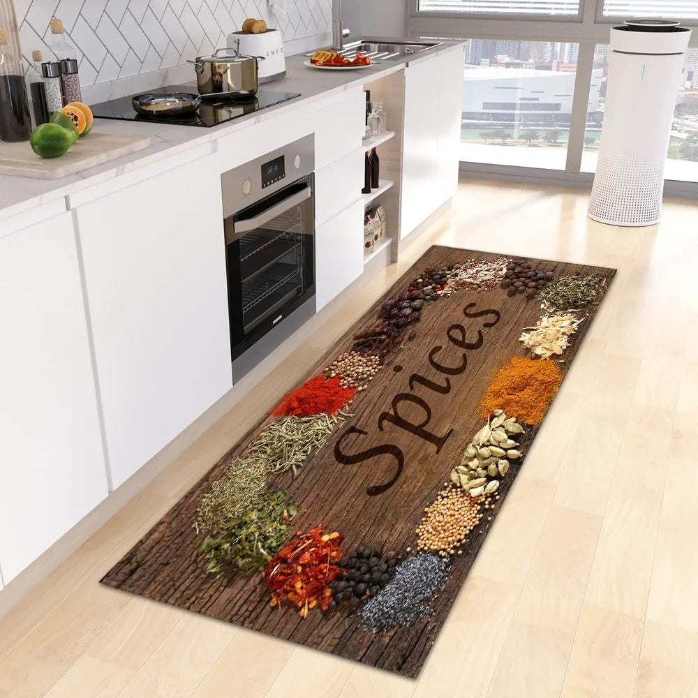 VIKAMA Scandinavian Waterproof Rug Antibacterial Stain Resistant Spice Printed Machine Washable Modern Kitchen Rugs Home Decor