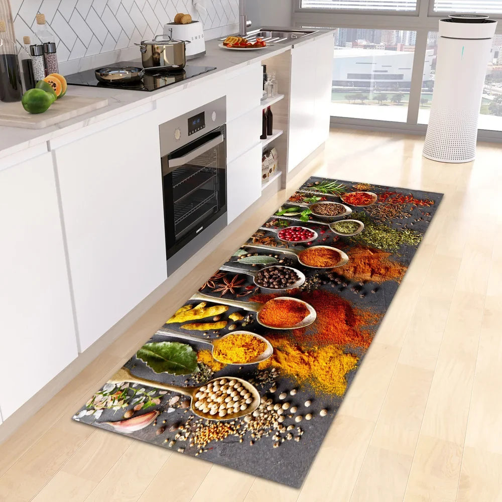 VIKAMA Scandinavian Waterproof Rug Antibacterial Stain Resistant Spice Printed Machine Washable Modern Kitchen Rugs Home Decor