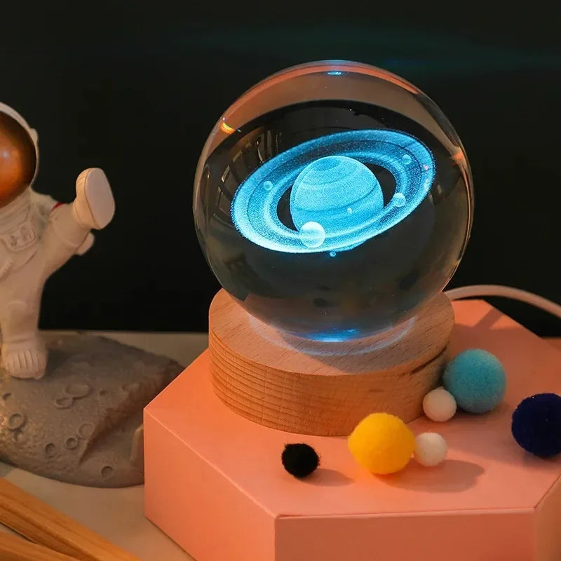 6cm Bedside Lamp Solar Theme Cosmos Series Crystal Ball Night Lights Milky Way Moon Small Ornaments for Desk Creative Gift RGB