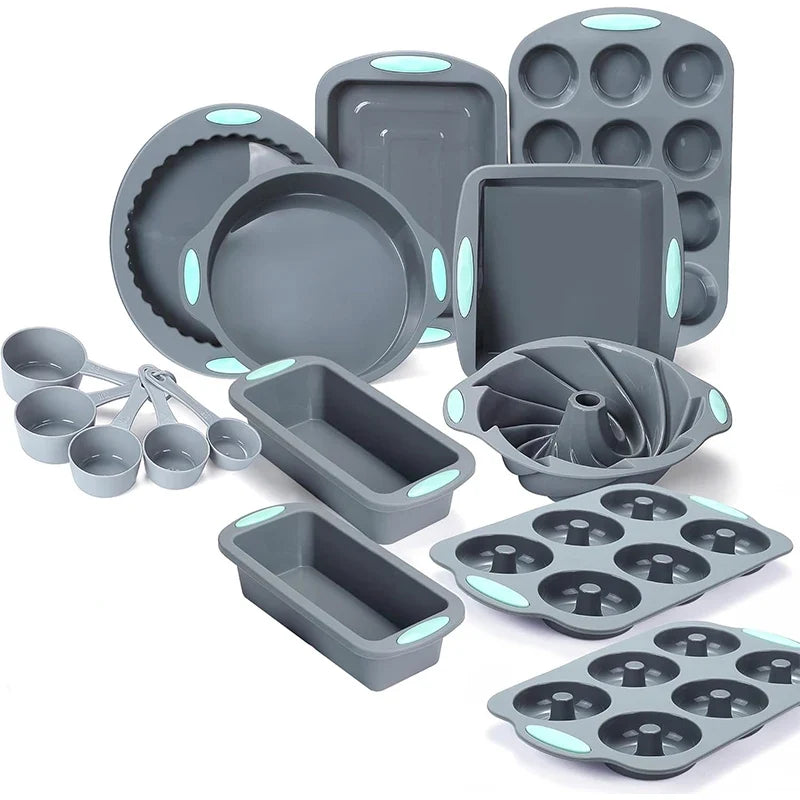 Silicone Fluted Cake Pans Non-Stick Kitchen Oven Baking Pans Easy Release Oven Cake Molds with Muffin Pan Donut Pan Loaf Pan