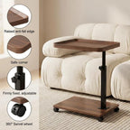 Adjustable C Table With Wheels, 360° Swivel Tv Tray & Storage For Couch, Bed, Living Room, Mobile Locking Snack Table